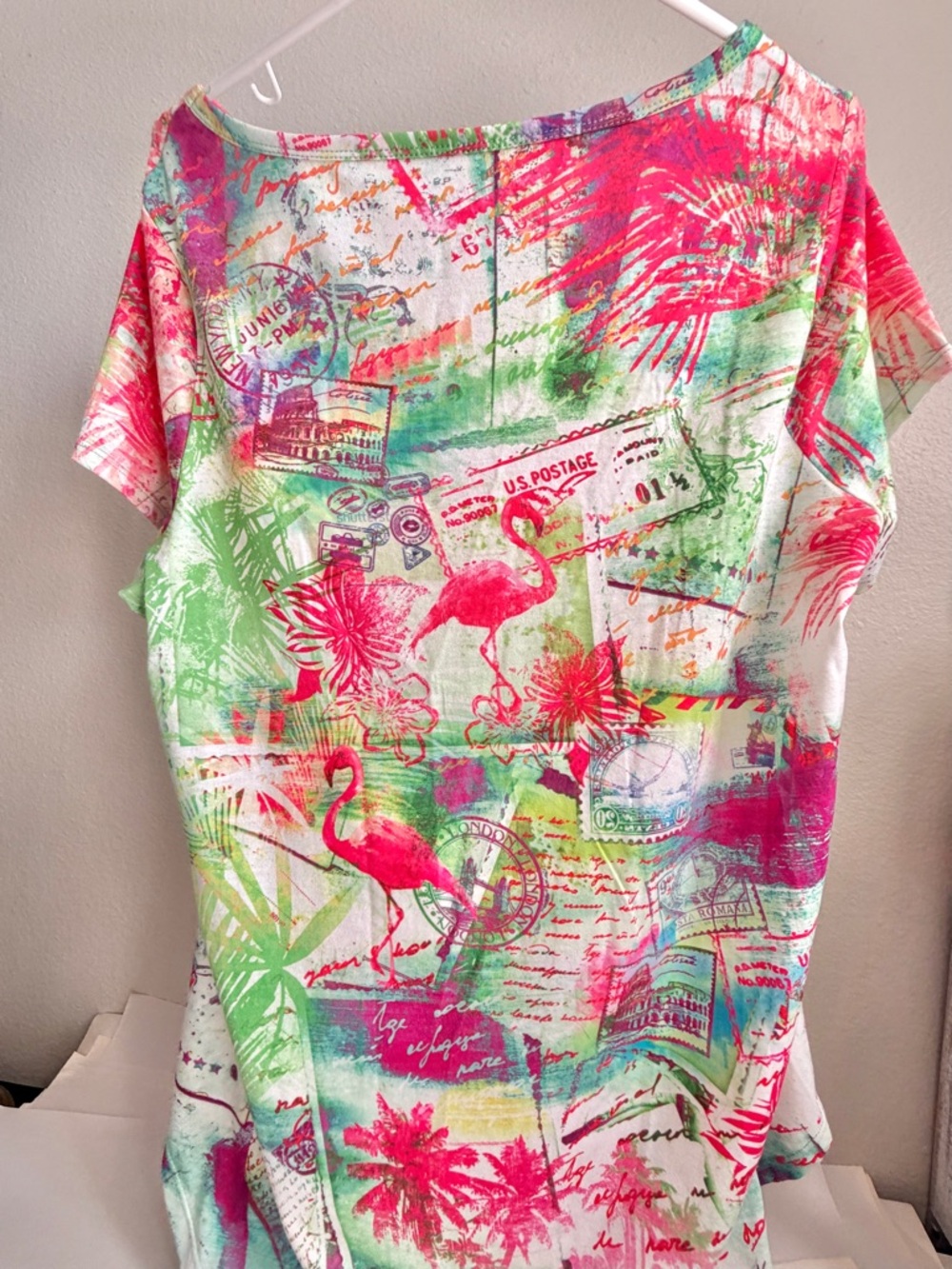 Coral Bay Woman Short Sleeve Shirt 1X Flamingo Colorful V Neck Resort Summer - Picture 5 of 8